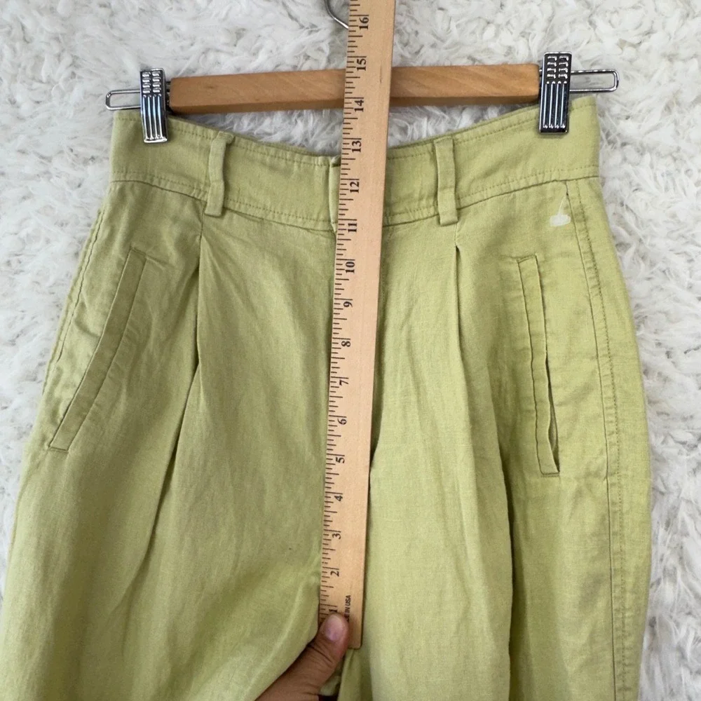 Everlane Linen Pleated Pants Womens‎ 00 Green High Waisted Minimalist Trousers